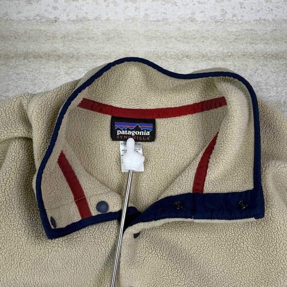 Patagonia Synchilla Jacket Tan Fleece Quarter Button Up Navy Blue - Picture 3 of 6